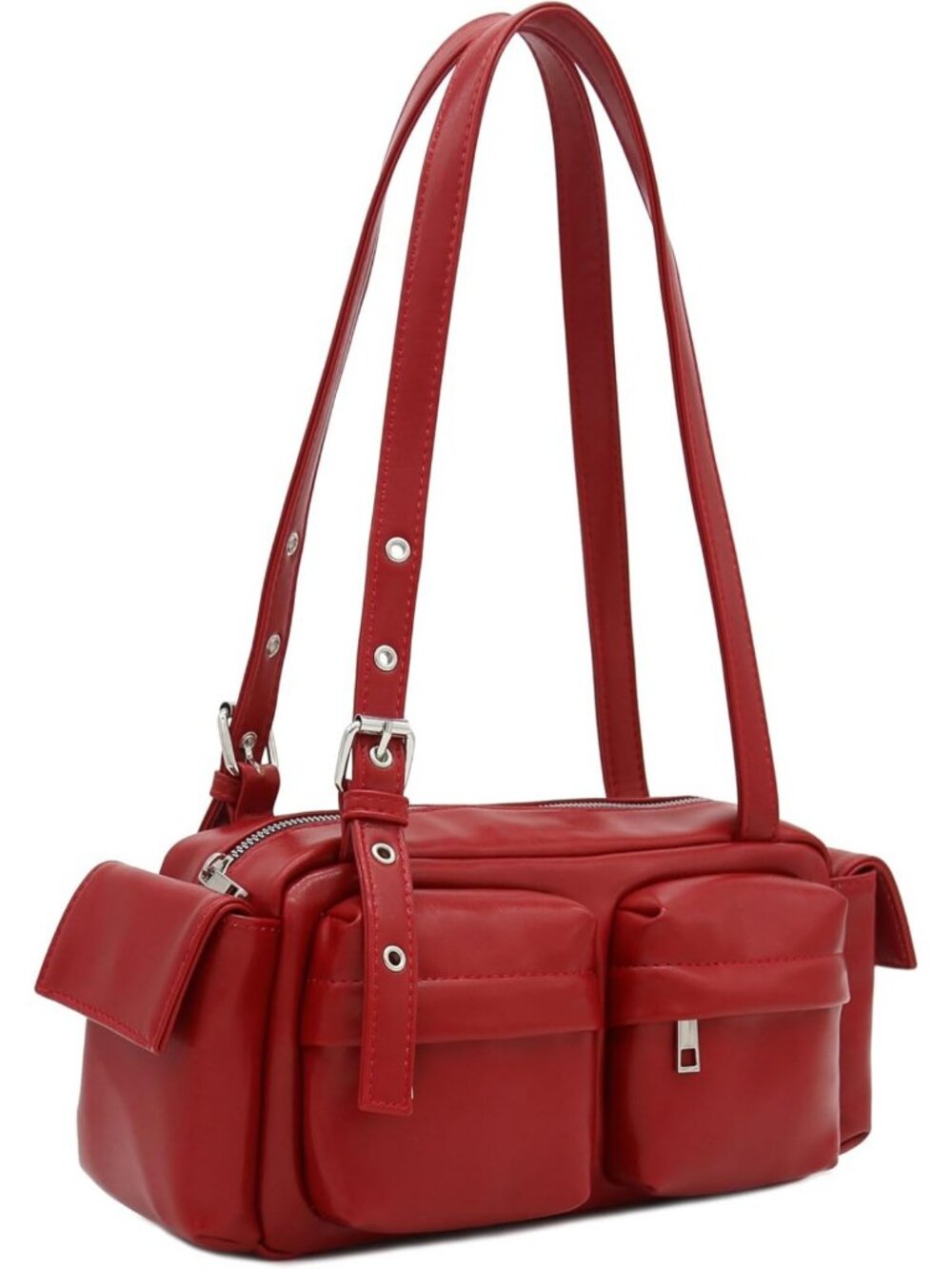 Glossy PU Leather Multi-Pocket Shoulder Bag for Women - Stylish & Versatile